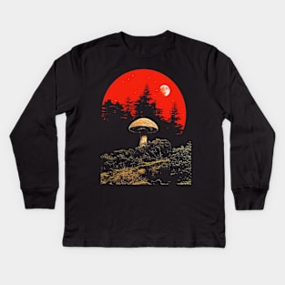 Dark Full Moon Mushroom Retro Vintage Art Kids Long Sleeve T-Shirt